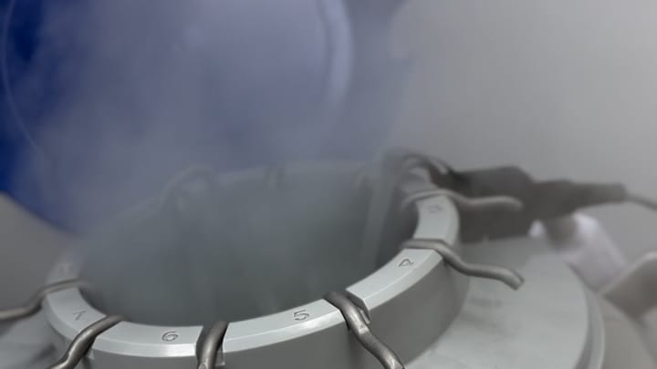 A open dewar with liquid nitrogen vapour